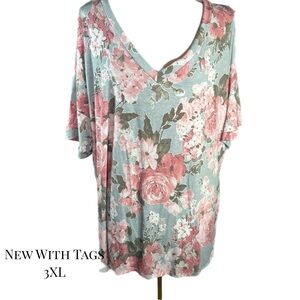NWT Glitzy Girlz Back to Life Top Vintage Blue Pink Floral 3XL Sew in Love